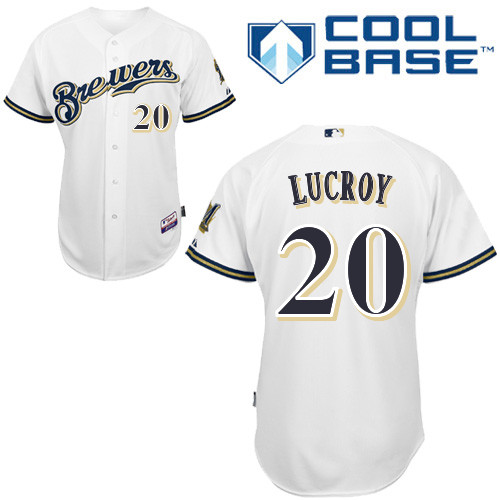 Jonathan Lucroy #20 MLB Jersey-Milwaukee Brewers Men's Authentic Home White Cool Base Baseball Jersey